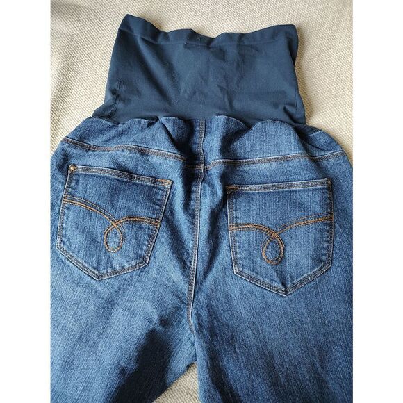 Motherhood Maternity Jeans Size Large Medium Wash Straight Cropped Full Panel - Picture 3 of 7